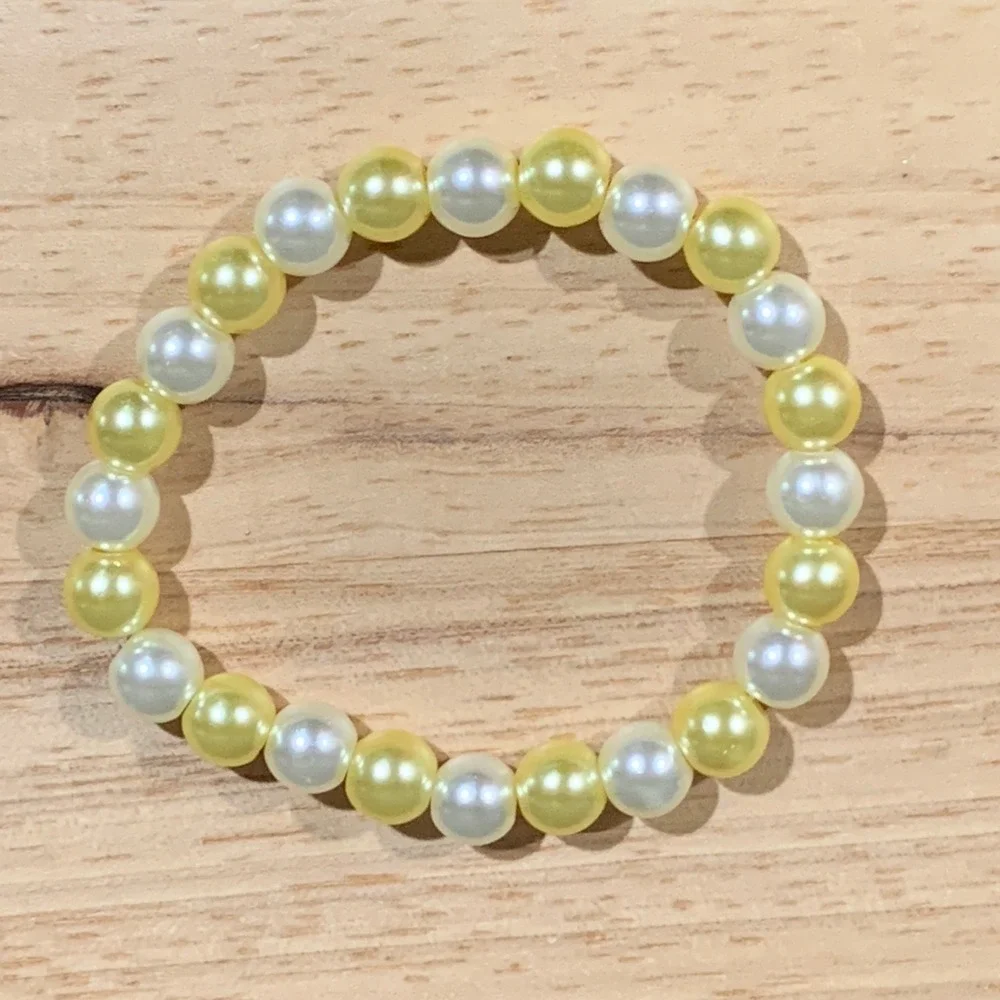 Handmade Beaded Bracelet Women OS 3-Piece Set Pink Yellow White Faux Pearl Stack